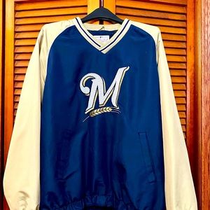 Mens XL Milwaukee Brewers V-Neck Pullover Windbreaker